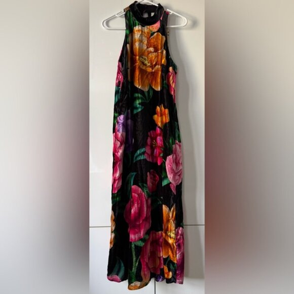 NWT Size XS - Farm Rio Mock-Neck Floral light Velvet Midi Dress (NWT US$ 298) - Picture 6 of 16